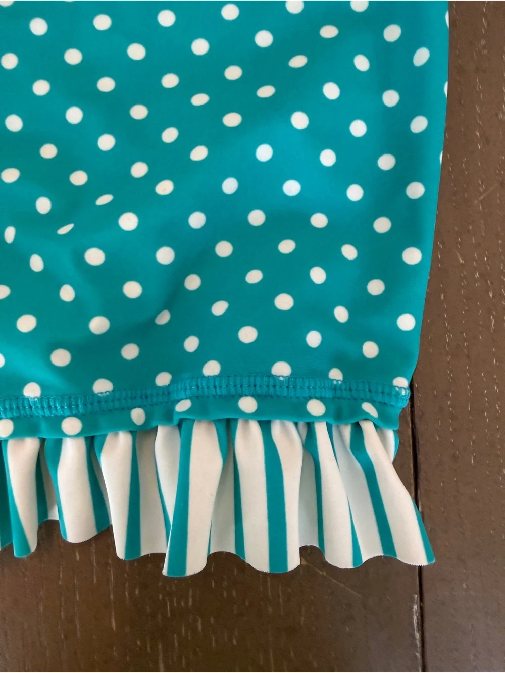 Ruffle Butts Kids Swimwear Girls Polka Dot Teal Long-Sleeve Rash Guard Size 6